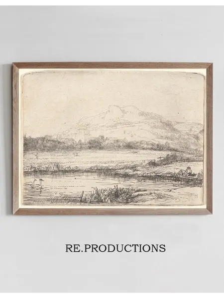Re.productions Постер Canal with an Angler and Two - Rembrandt van Rijn