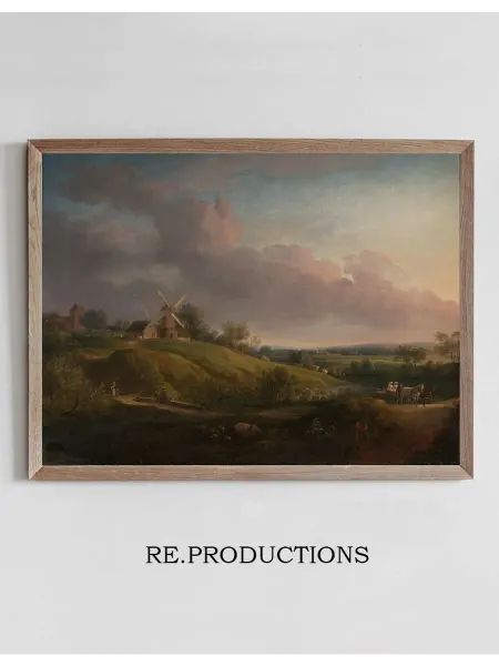 Re.productions Постер Landscape with a Church and a Mill - Jens Juel
