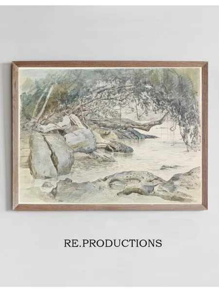 Re.productions Постер Baumbestandenes Felsenufer am - Ferdinand Keller