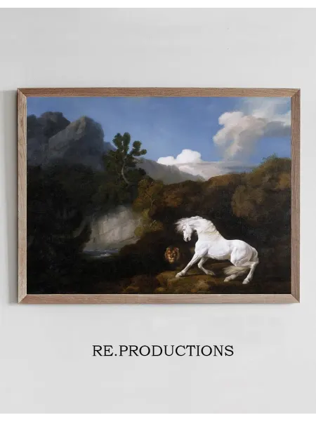 Re.productions Постер Horse Frightened by a Lion - George Stubbs