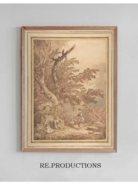 Re.productions Постер Young Women in a Landscape with - Hubert Robert