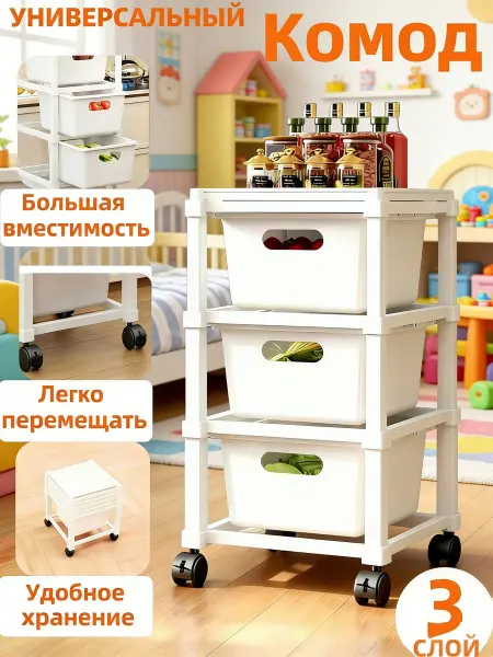 Комод пластиковый с ящиками мобильный многоярусный