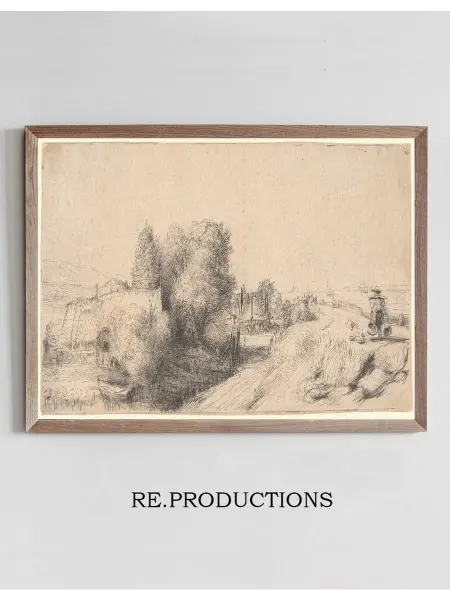 Re.productions Постер Landscape with a Milkman - Rembrandt van Rijn