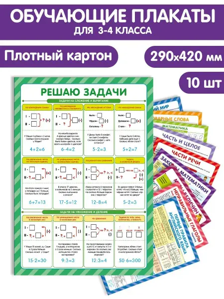 Malamalama Обучающие школьные плакаты для детей начальных классов.10 шт