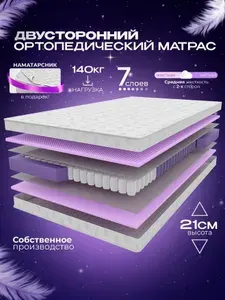 Ортопедический двуспальный матрас пружинный VITAFLEX MedicineKSk 160х180 см, ППУ, двусторонний, средней жесткости, в рулоне