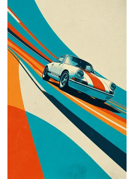 ПростоПостер Постер Ретро Porsche на ярком фоне