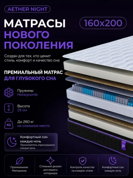 Матрас 160х200 см ортопедический пружинный для кровати