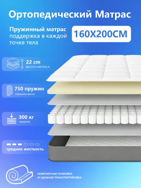 Ортопедический матрас на кровать и диван 160х200односпальный