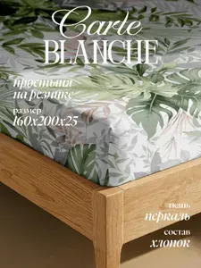 Простынь на резинке 160х200 2 спальная, перкаль, Carte Blanche, хлопок, Сан-Марко, светло-зеленый