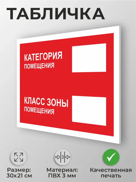 Адресные Таблички Ру Табличка "Категория помещения класс зоны помещения"