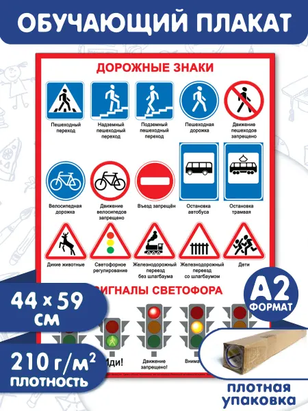 Мир открыток Обучающий плакат для детей Дорожные знаки