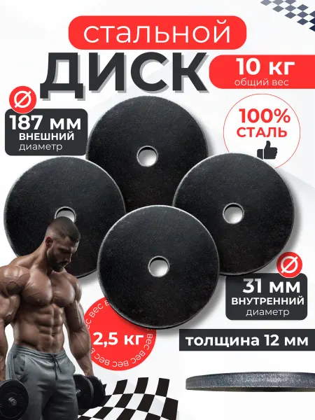 Sport 161 Блины стальные спортивные для штанги и гантель 2,5кг 31мм4шт