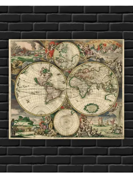 Past_today "Карта Мира 1689 года" (искусст.полотно, 50х60 см)