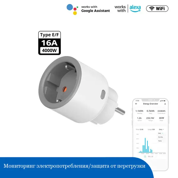 Умная Wi-Fi розетка Sonoff S60TPF 16A 4000Вт, мониторинг энергии