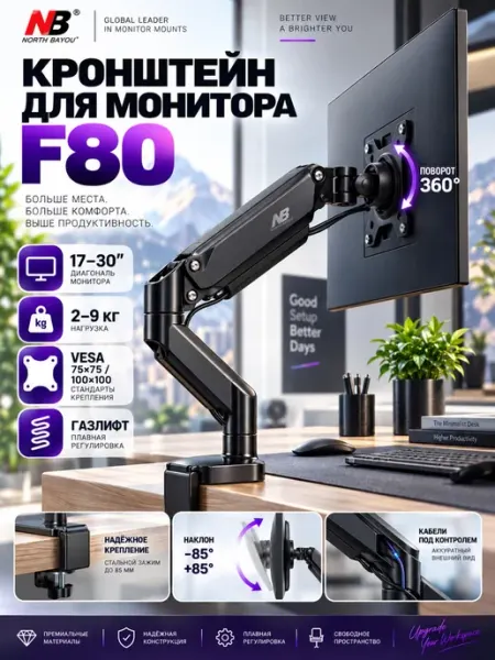 North Bayou Кронштейн для монитора F 80 17" - 30" черный