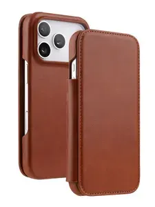 Кожаный чехол книжка с Magsafe Face Cover Type для iPhone 17 Pro Max, винтажный коричневый