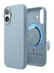 Чехол Elago на iPhone 17 чехол Magnetic, Liquid Silicone MagSafe, силиконовый с покрытием Soft-touch, с встроенной тактильной кнопкой камеры, темно-голубой
