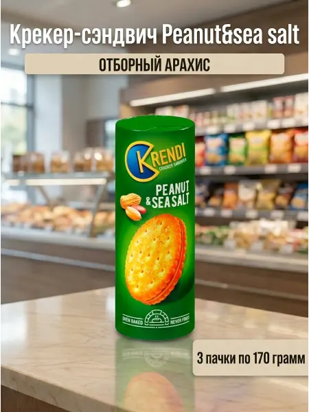 Крекер-сэндвич Peanut&sea salt, 3 пачки по 170 грамм