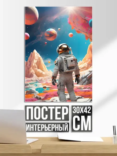 Постер на стену Космонавт на розовой планете