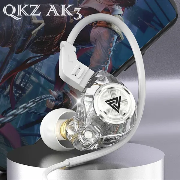 HiFi наушники QKZ AK3 File спортивные проводные вакуумные мощные стерео басы, цвет белый