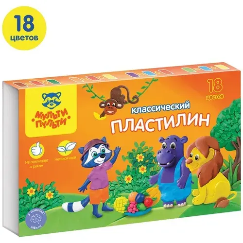 Пластилин Мульти-Пульти "Приключения Енота",18 цветов, со стеком
