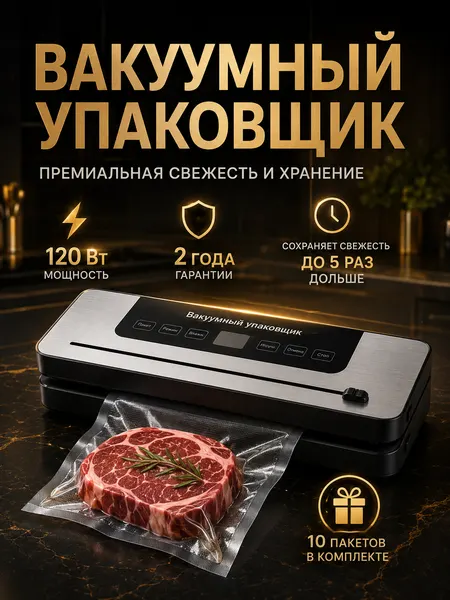 Вакууматор для продуктов с запайкой и пакетами, с дисплеем, портативный