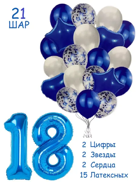Balloon Day Шарики воздушные набор 21 синбел цифра 18 лет для парня