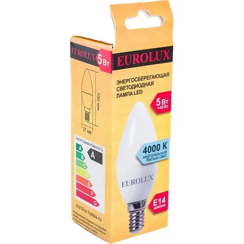 Лампа светодиодная LL-E-C37-5W-230-4K-E14 (свеча 5Вт, теплый, Е14) Eurolux