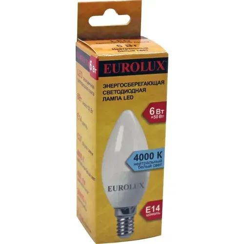 Лампа светодиодная LL-E-C37-6W-230-4K-E14 (свеча 6Вт, теплый, Е14) Eurolux