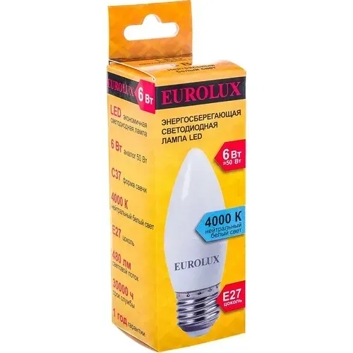 Лампа светодиодная LL-E-C37-6W-230-4K-E27 (свеча 6Вт, нейтральный, Е27) Eurolux