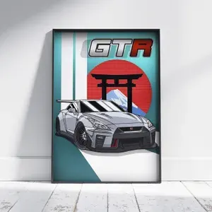 Плакат на стену для интерьера ЖДМ (Nissan GT-R 18) - Постер по японским машинам JDM формата А3 (30x42 см)