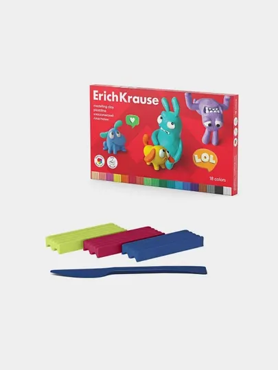Пластилин классический ErichKrause Jolly Friends 18 цветов со стеком, 324 г 61349