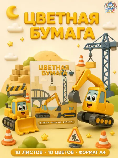 ДАК Цветная бумага для мальчиков двухсторонняя А4 18 цветов 18 л