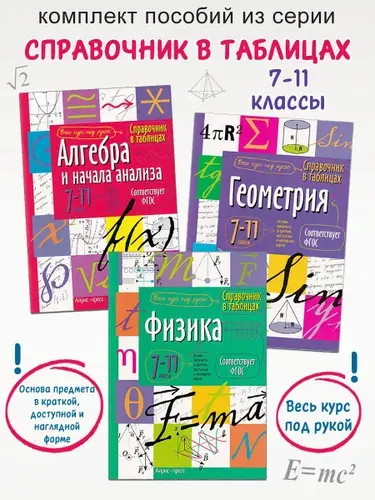 Справочник в таблицах: Алгебра, Геометрия, Физика 7-11 классы