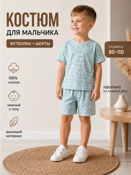 Костюм детский хлопковый с шортами и футболкой