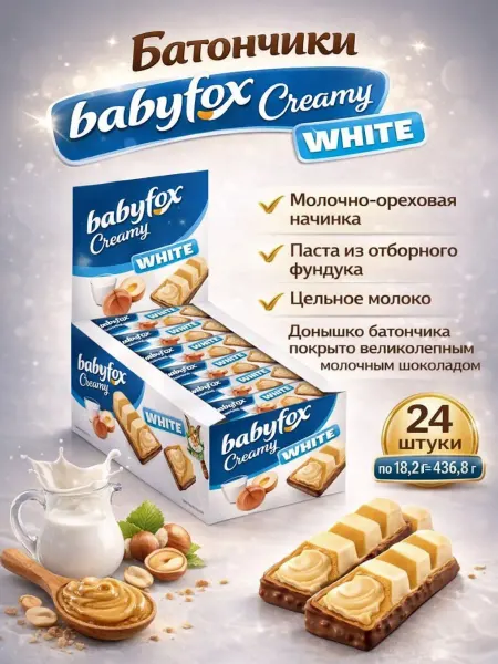 Babyfox Шоколадные батончики Бэбифокс Вайт КДВ набор 24 шт по 18г