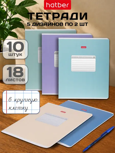 Hatber Тетрадь 18 листов крупная клетка 10 штук