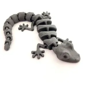 Ящерица подвижная, 18см, PETG-пластик, серебристый металлик