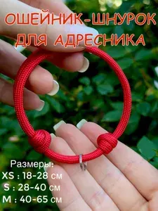 Ошейник-Шнурок для адресника из паракорда, ярко красный, XS (18-28см)