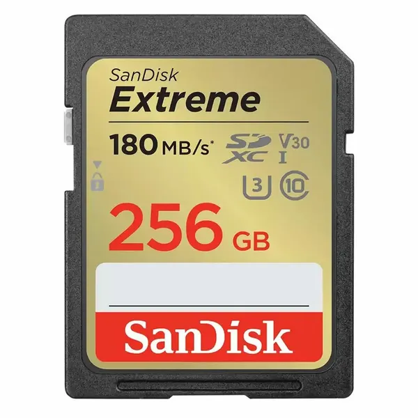 Карта памяти SanDisk Extreme, SDXC, 256 ГБ, V30, UHS-I, Class 3 (U3), Class 10 (SDSDXVV-256G-GNCIN)