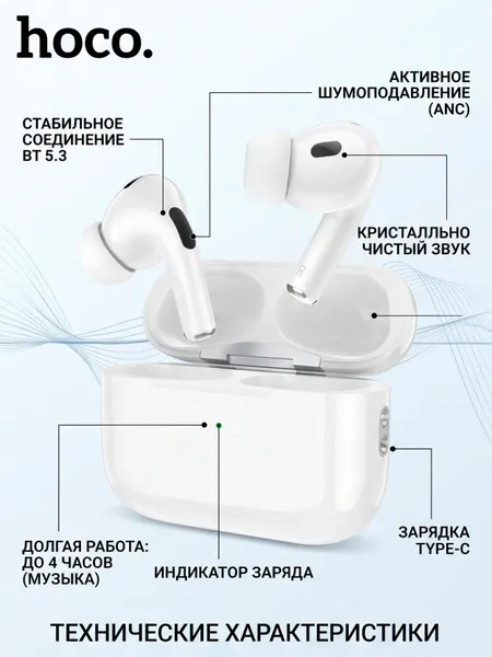 Наушники Hoco EW90, беспроводное подключение, ANC, Bluetooth 5.4, влагозащита