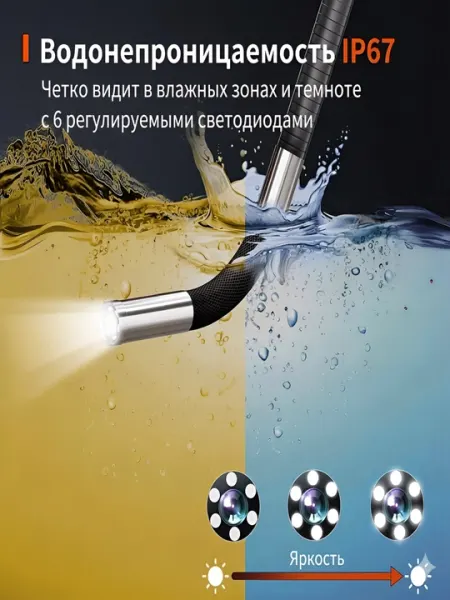 Эндоскоп, 180 градусов, 6 мм, ЖК дисплей, для осмотра канализации, автомобильного двигателя