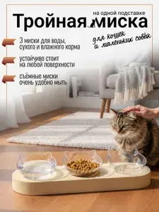 Миски для кошек и собак, тройная бежевая