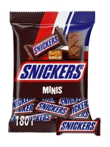 Шоколадные батончики с орехами Snickers minis, арахис, нуга и карамель в молочном шоколаде, набор батончиков, 180 г