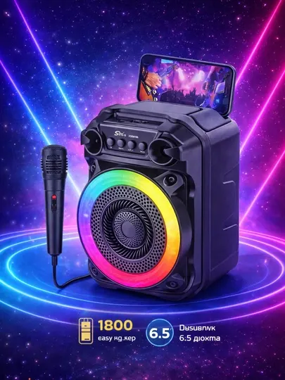 Портативная Bluetooth колонка ZQS6166 с микрофоном 6.5", 1800 мАч