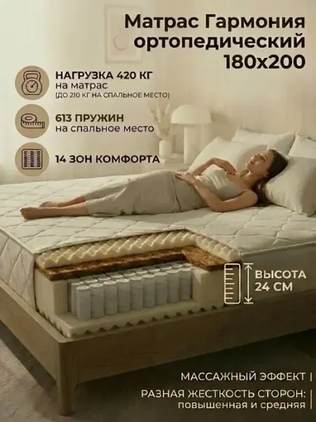 ВФМ Матрас 180х200 пружинный ортопедический на кровать или диван