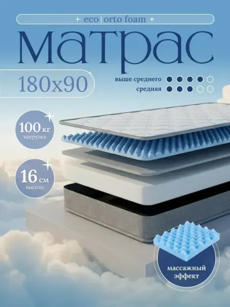Comfy-meb Ортопедический матрас 180х90 см с массажным эффектом