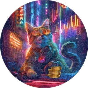Деревянный пазл "Кот трейдер", Мир криптовалют, 30х30см, 181 деталь / Подарок для ИТ и молодёжи