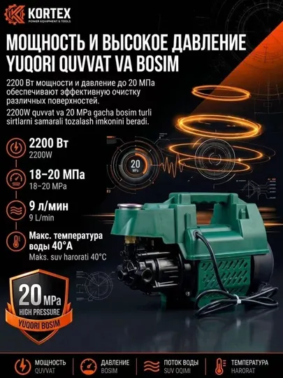 Мощная мойка MOON 2200Вт, давление 18–20МПа для авто и дачи