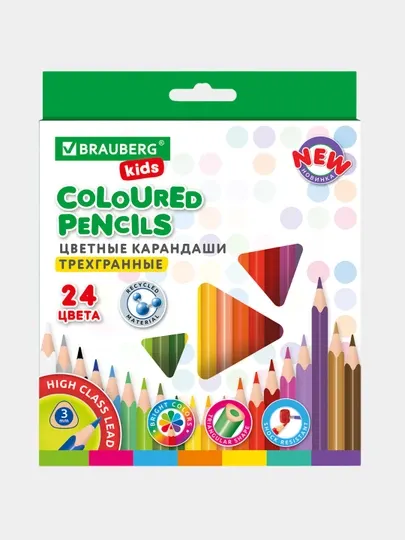 Карандаши цветные BRAUBERG KIDS 24 цвета трёхгранные 182002